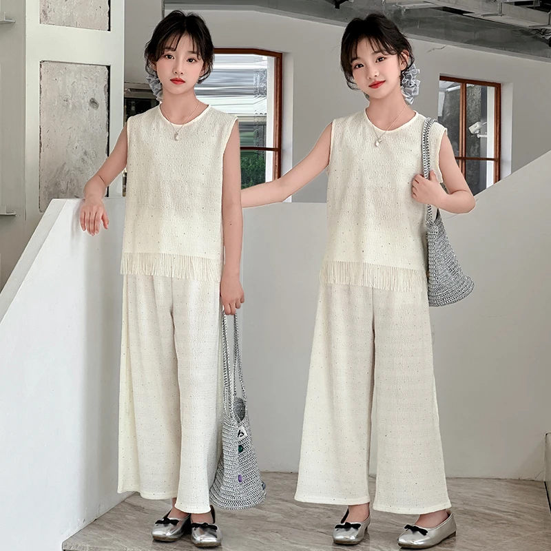 女童夏季套装2025新款洋气时髦儿童背心夏装女大童阔腿裤两件套潮
