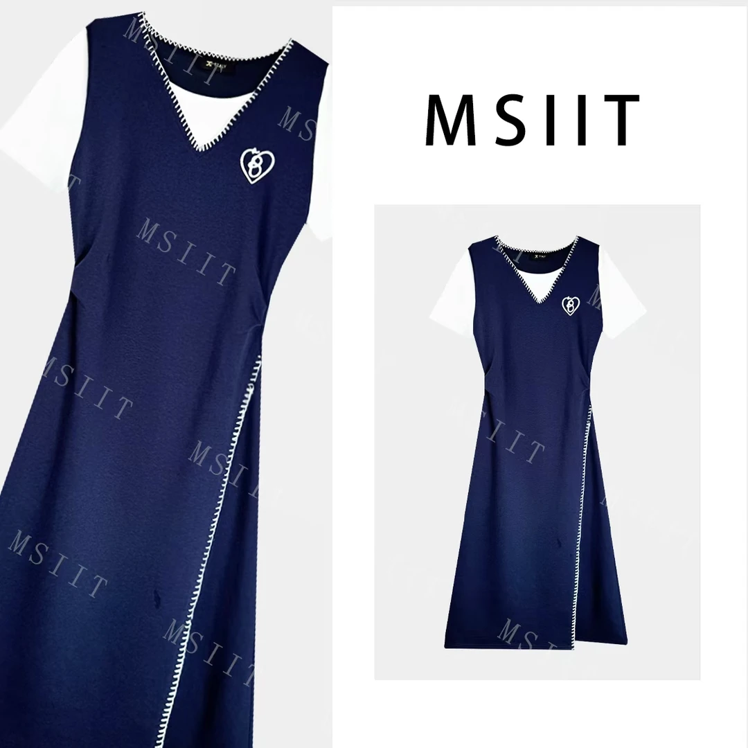 XX-夏日轻奢简约舒适感拼接重工刺绣显瘦气质连衣裙JT-A1107