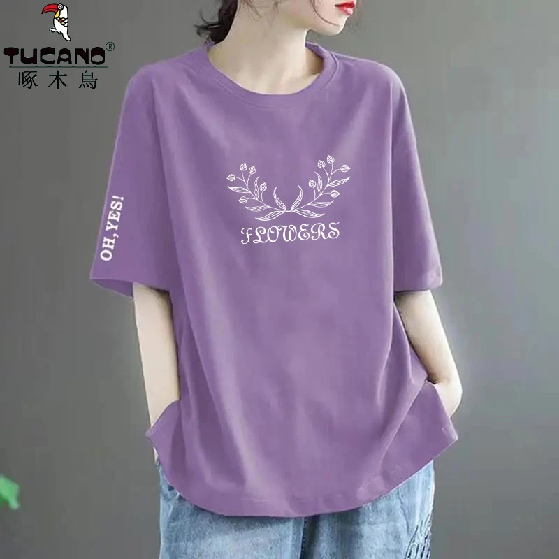 啄木鸟纯棉短袖t恤女新款爆款设计感小众美式宽松百搭休闲上衣ins