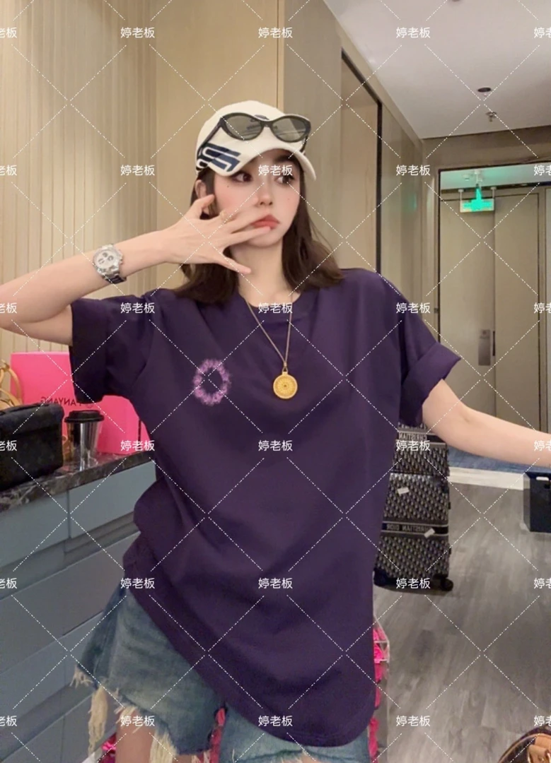 『婷老板』新款、圆圈梵文百搭短袖T恤999-5