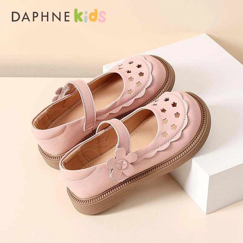 Daphne达芙妮女童鞋真皮公主鞋2025新款春夏软底简约镂空儿童皮鞋