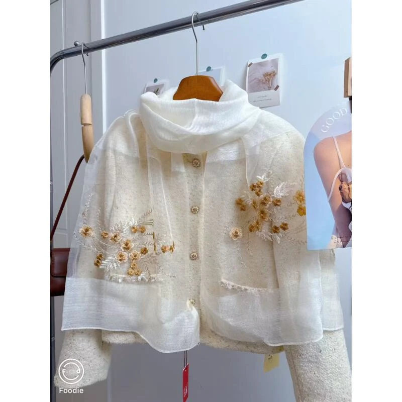 【 白色  凤凰花开】新款丝巾女刺绣时尚百搭围巾保暖御寒披肩薄款