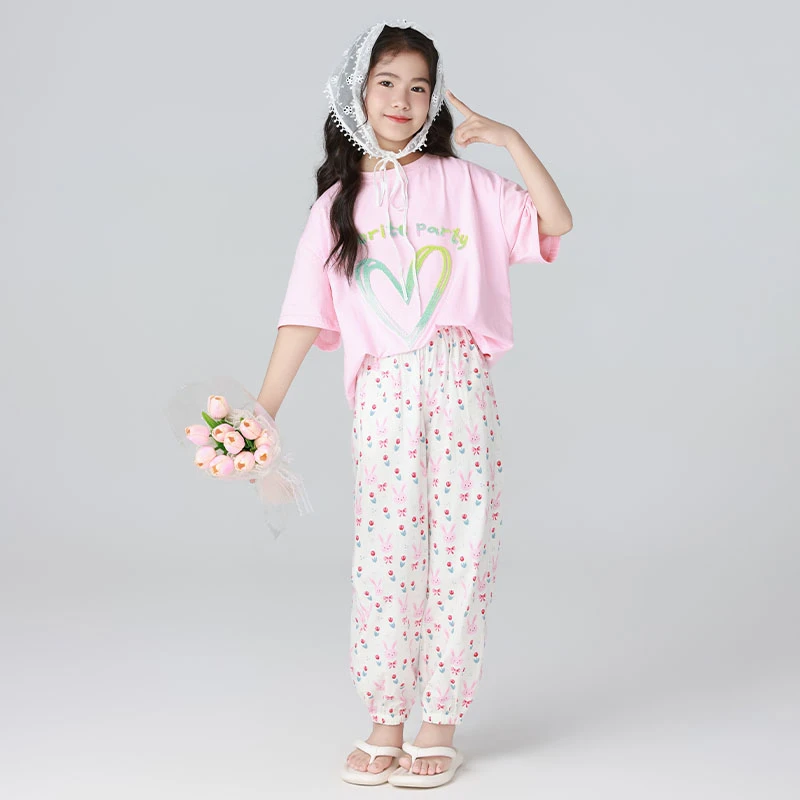 女童夏装裤儿童冰丝防蚊裤夏季薄中大童碎花休闲裤运动18207