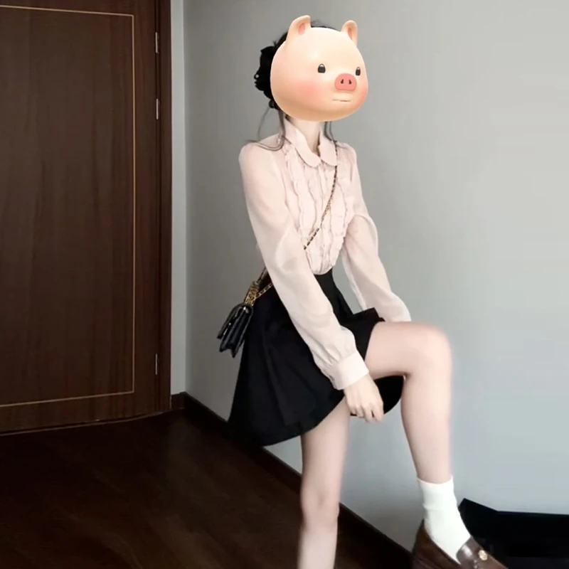 2025新款miu系法式独特粉色衬衫女早春季气质衬衣高级感长袖上衣