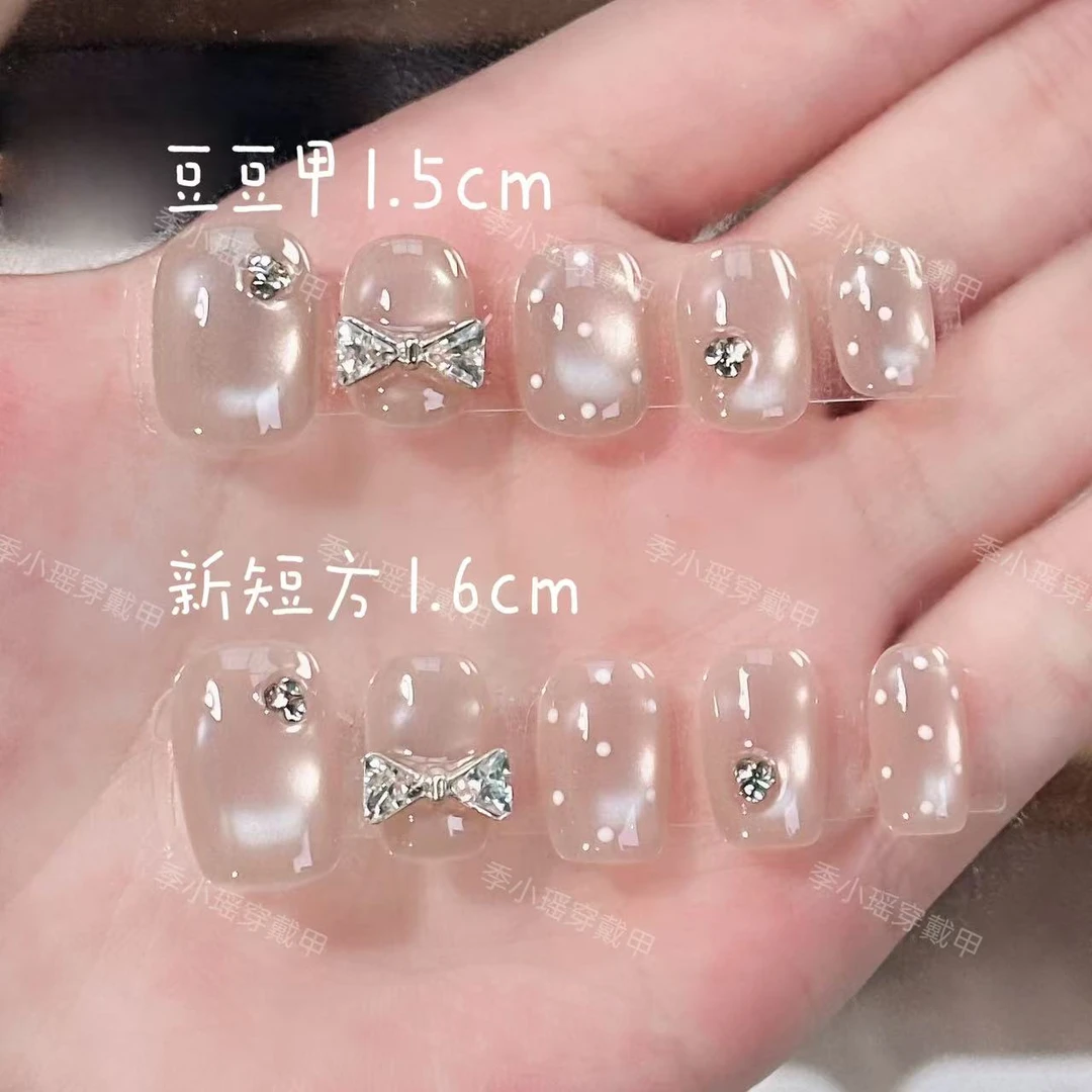 【水晶波点】2025新品纯手工穿戴甲裸色清透显白气质美甲