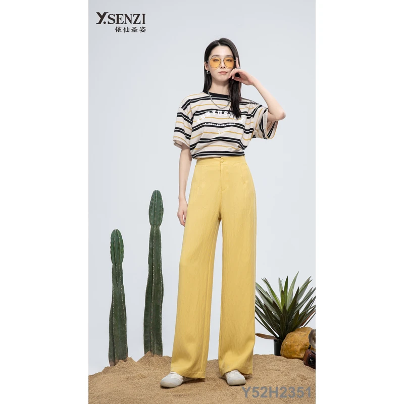 依仙圣姿Y52H2351女裤2025夏季新款高腰宽松百搭显瘦长款直筒