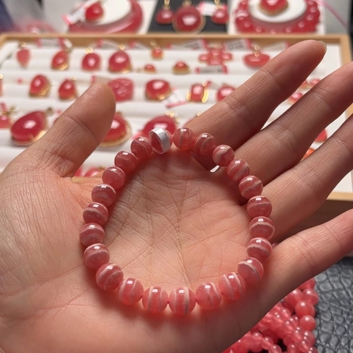 菱锰矿（红纹石）未镶嵌手绳