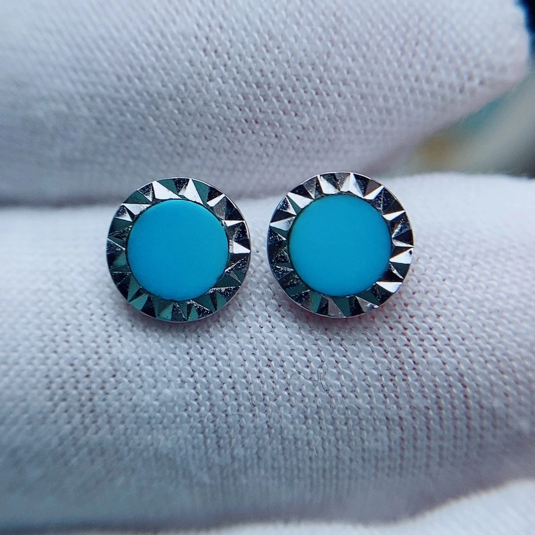 银S925镶嵌绿松石耳饰