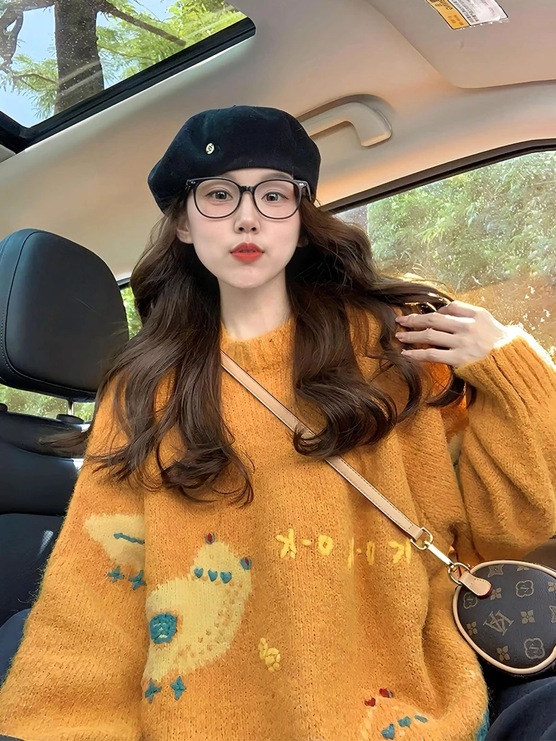 小香风圆领毛衣女秋季穿搭2025新款高级感慵懒宽松韩系针织衫上衣