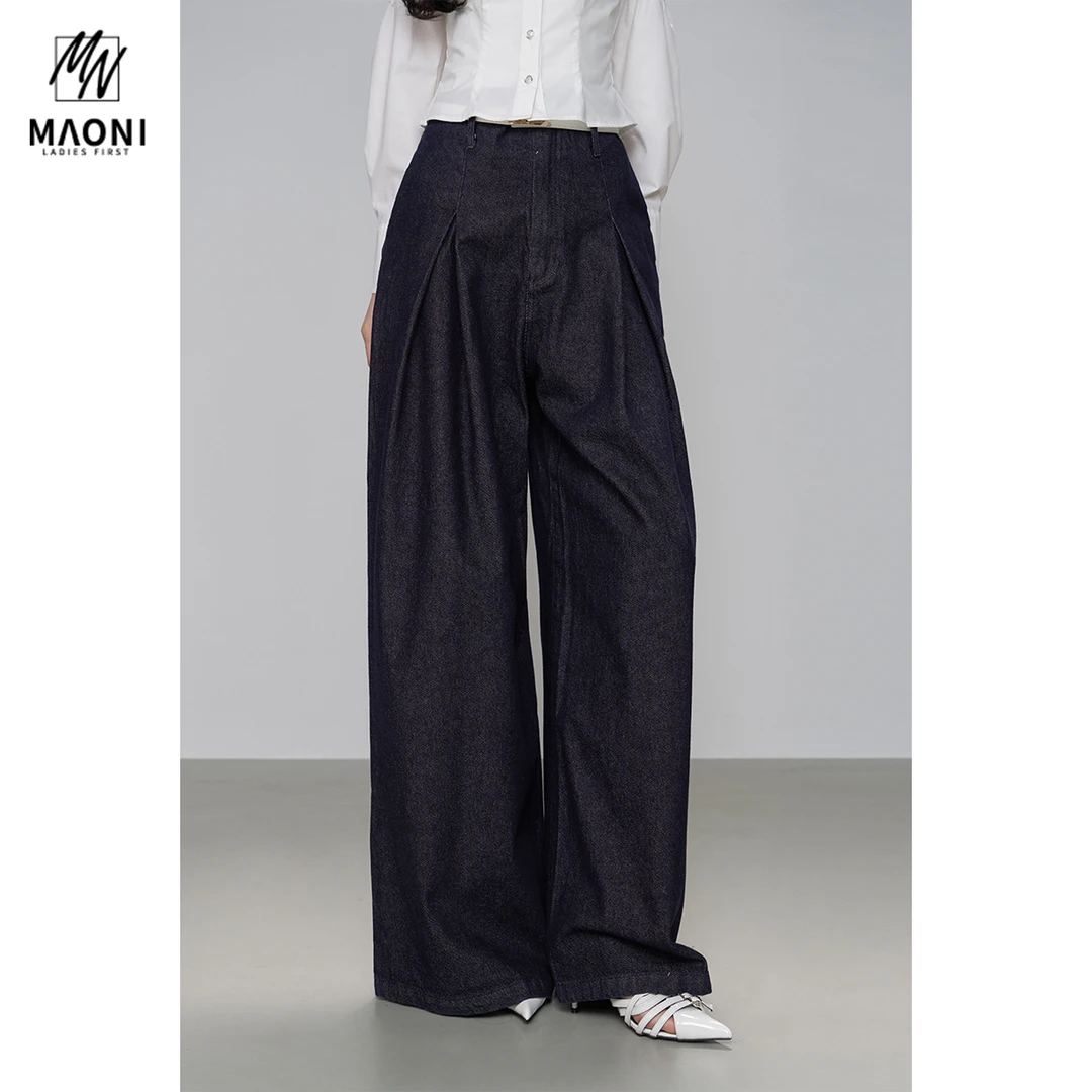 毛妮Peshe【美式压褶阔腿牛仔裤】宽松拖地直筒喇叭长裤潮流L1416