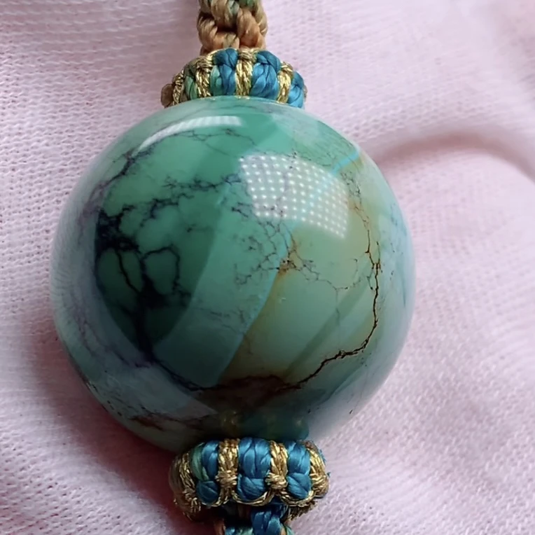 原矿绿松石特色水波纹圆珠锁骨珠