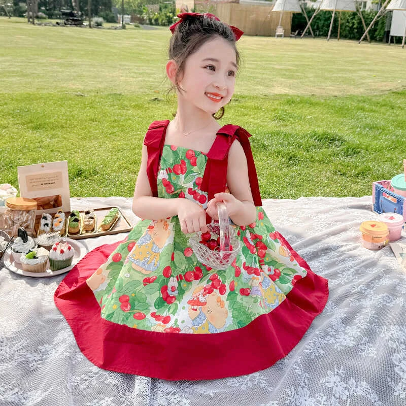 女童田园风吊带背心裙子夏季2025新款儿童装宝宝连衣裙女孩公主裙