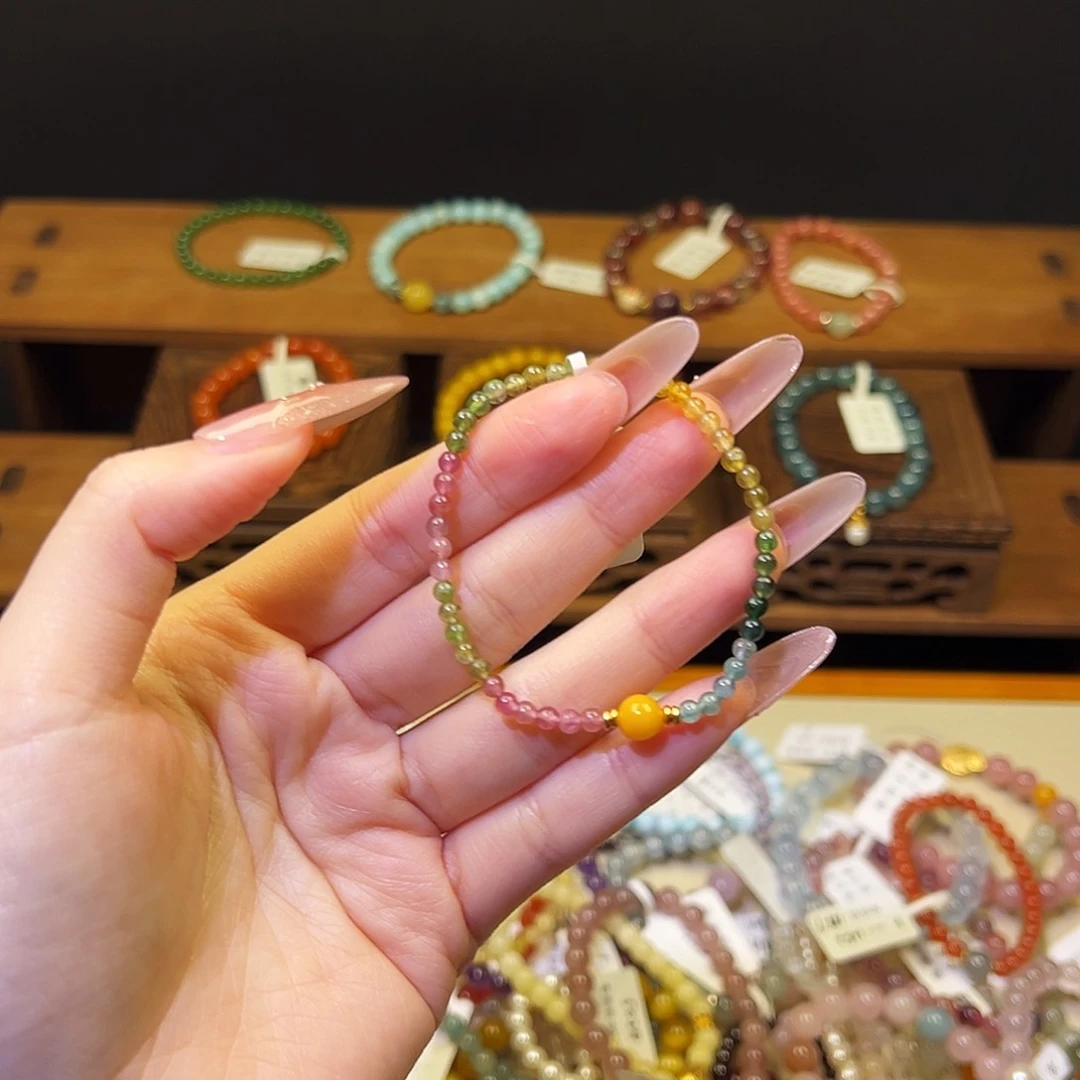 烟晶手链银S925镶嵌碧玺1341