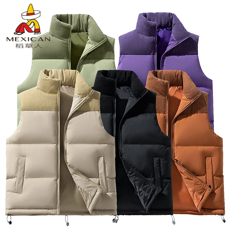 稻草人男士日系马甲秋冬加厚保暖背心立领青少年棉马甲坎肩外套