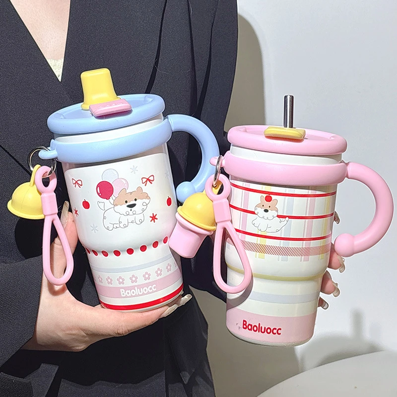 可爱高颜值女生内覆陶瓷桌面杯子保温杯吸管水杯保冷咖啡杯办公杯