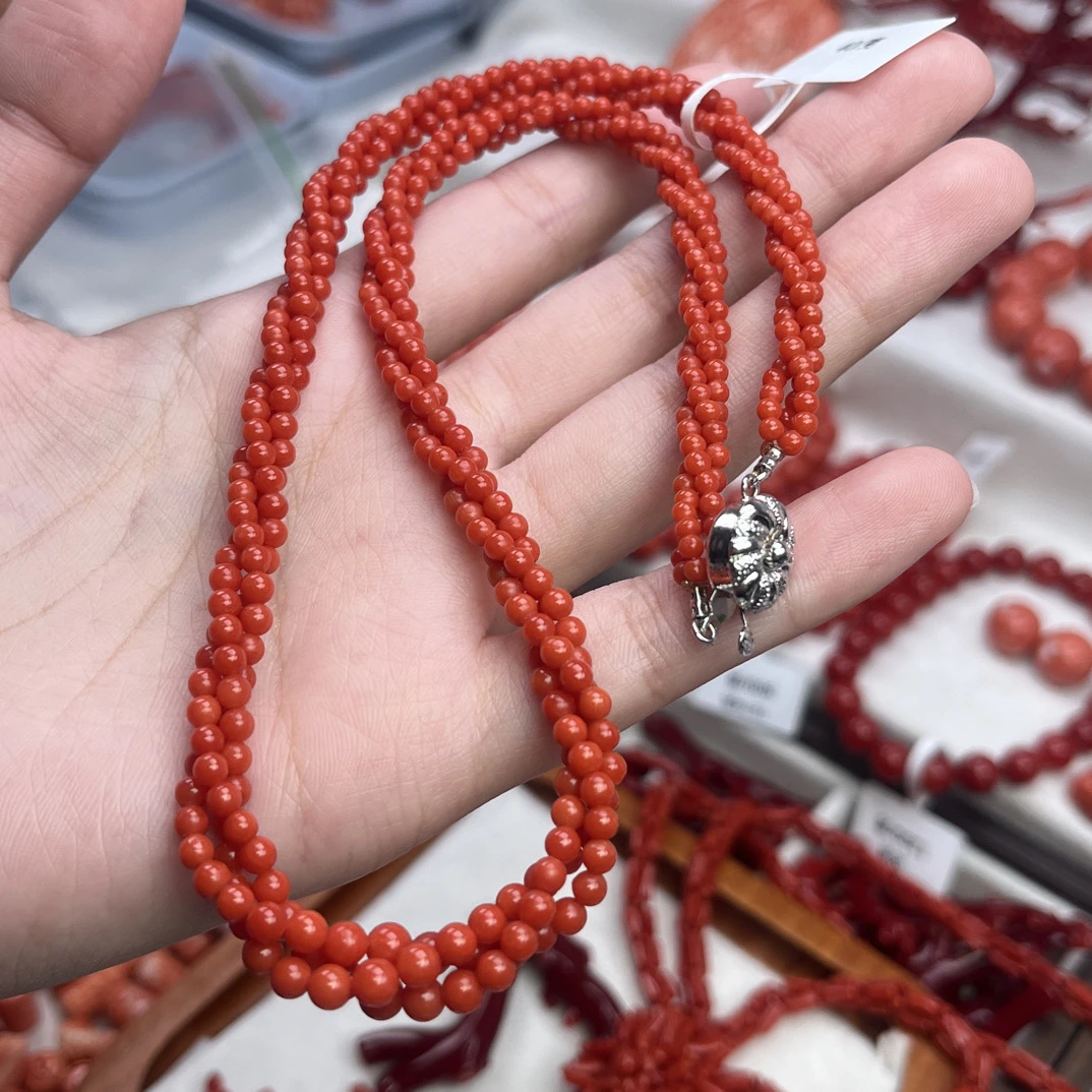 不锈钢珐琅项链 红色圆珠项链