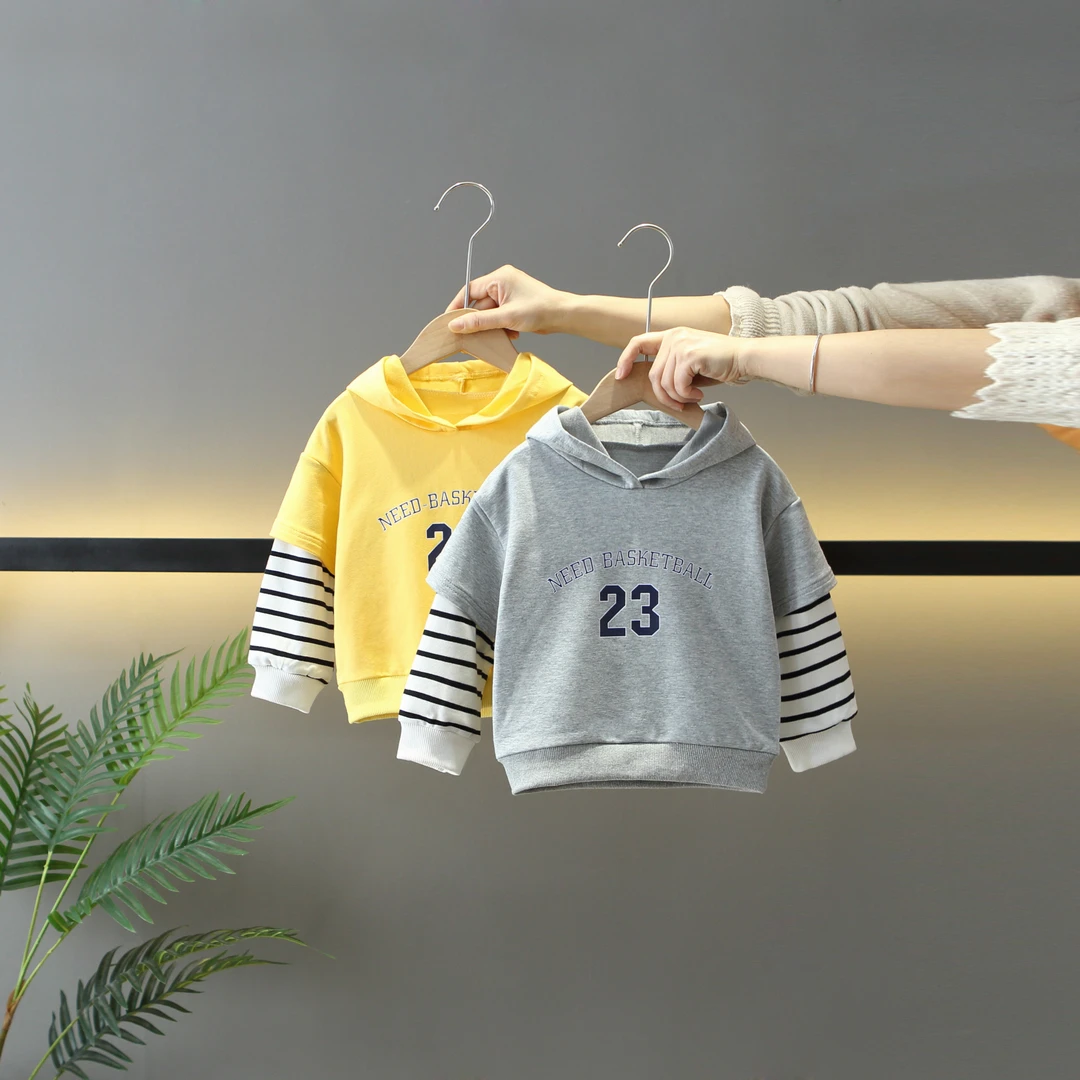 宝宝套头长袖外套春秋季条纹休闲卫衣男童韩版连帽洋气小童上衣潮