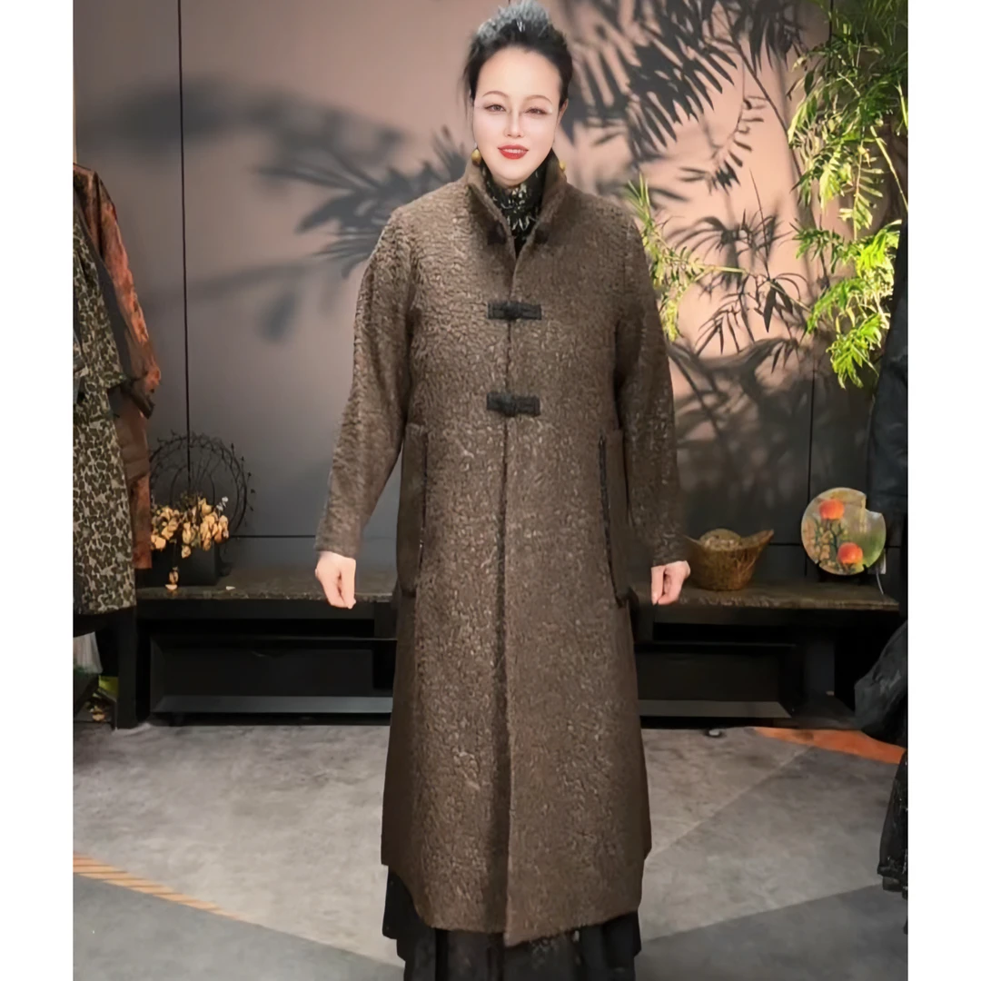 秋冬时尚百搭轻奢优雅宽松显瘦中长款盘扣风衣外套W27025