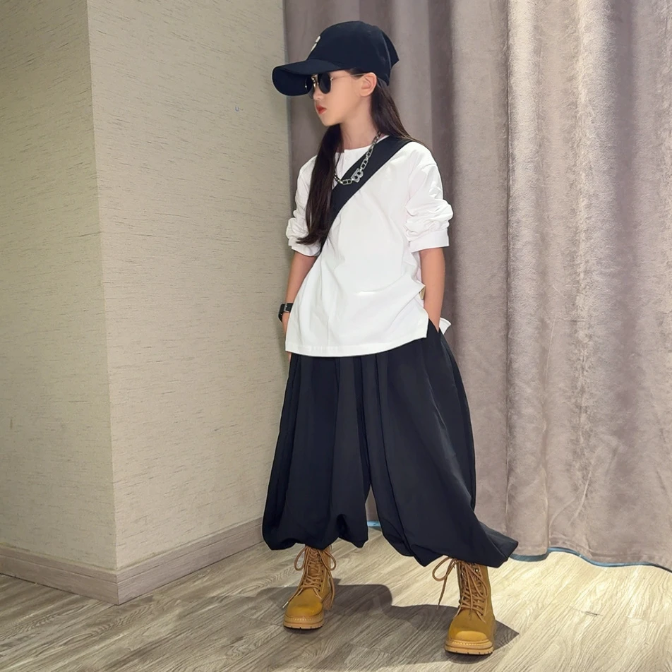 女童秋季灯笼裤2025新款大童洋气女孩休闲宽松T恤春秋装长裤套装