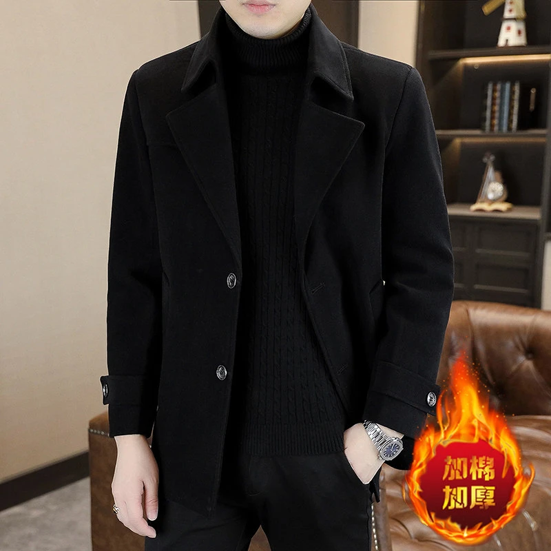 C2508爆款主推秋冬风衣男士外套中长款修身翻领男加厚韩版休闲