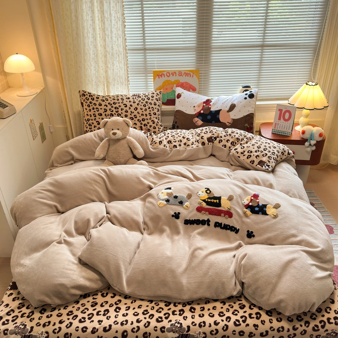 卡通秋冬季加厚绒保暖牛奶绒四件套被套床单笠家用床上用品家纺20