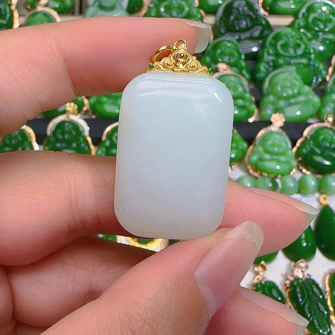 和田玉（白玉）吊坠(不含链)18K金镶嵌