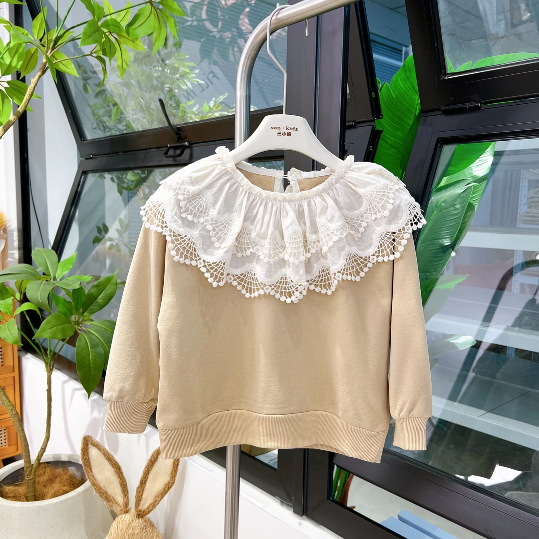 【卫衣 】567（浅卡其）卫衣 女童森系精致百搭 蕾丝花边娃娃领 卫衣
