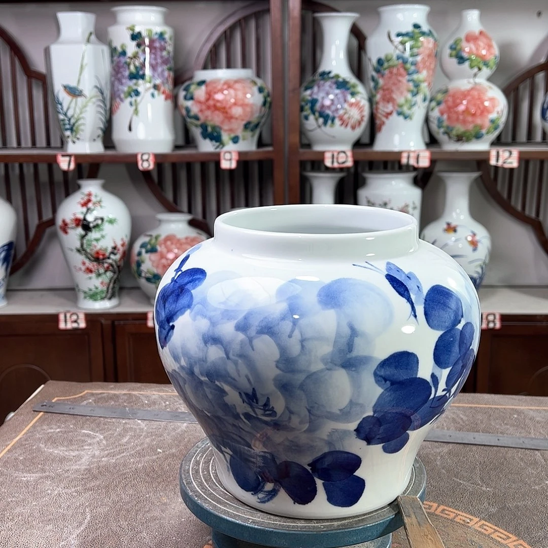 摆件景德镇陶瓷大口青牡