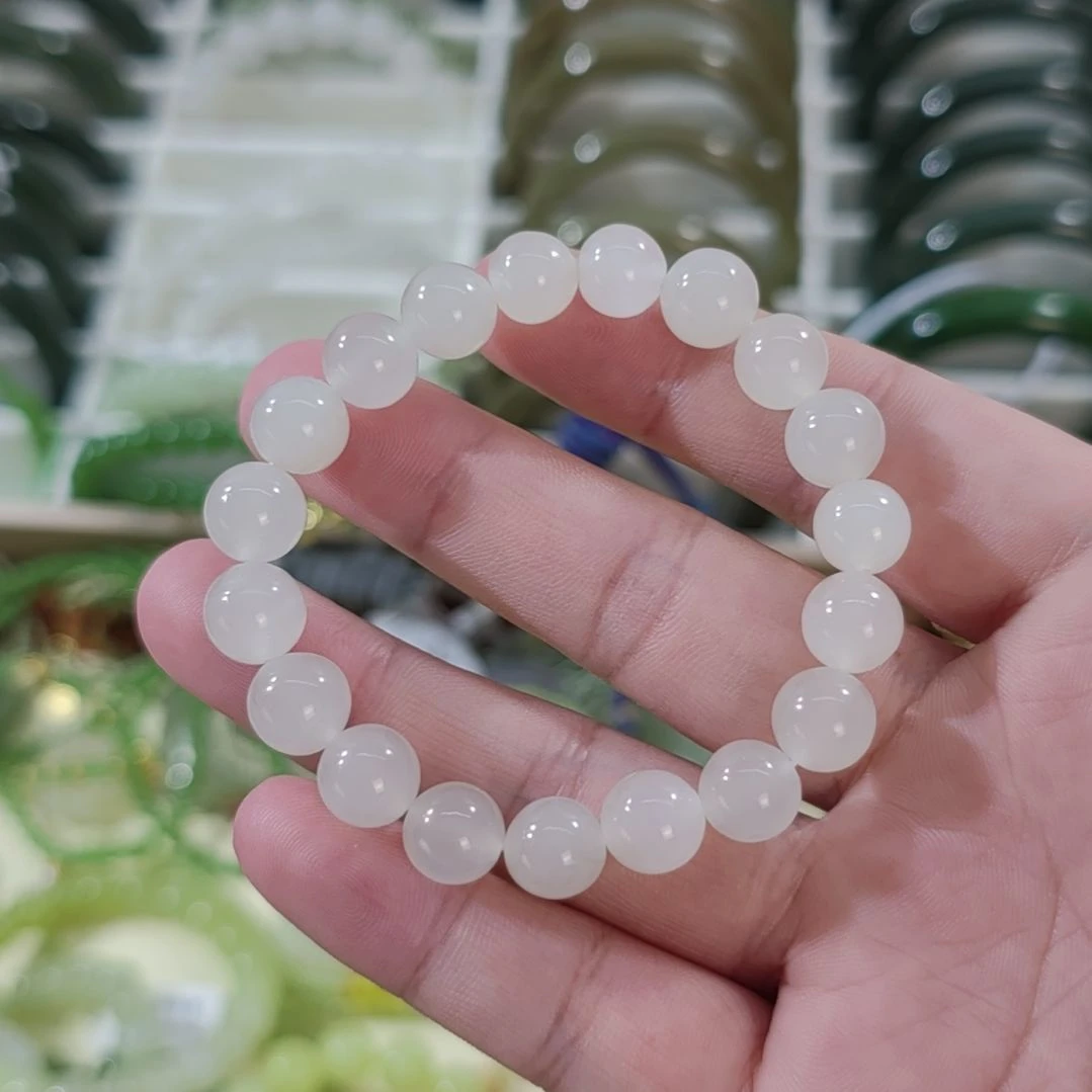 方***强和田玉未镶嵌手链卡10高冰羊脂白和田玉手串×1