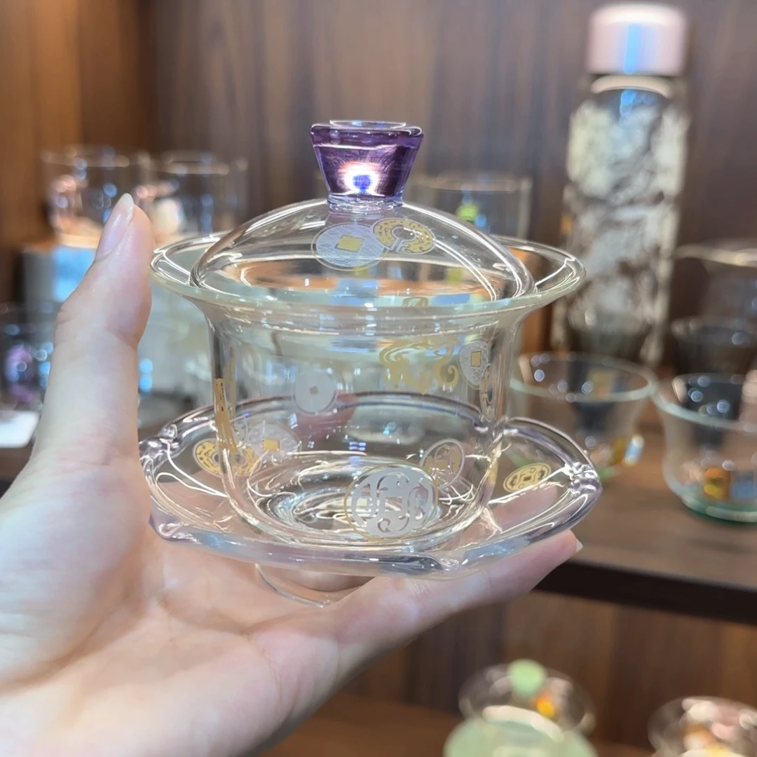 禾器瑞币纹禾荷盖碗浅紫色