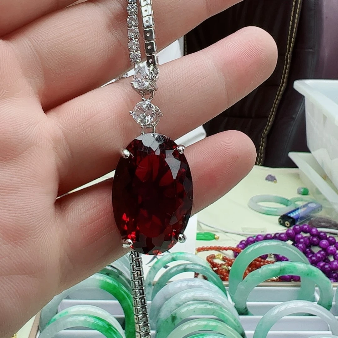 红宝石吊坠(赠链)银S925镶嵌