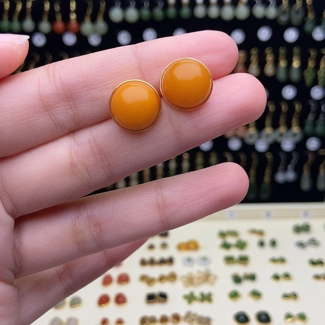 和田玉银S925镶嵌耳饰