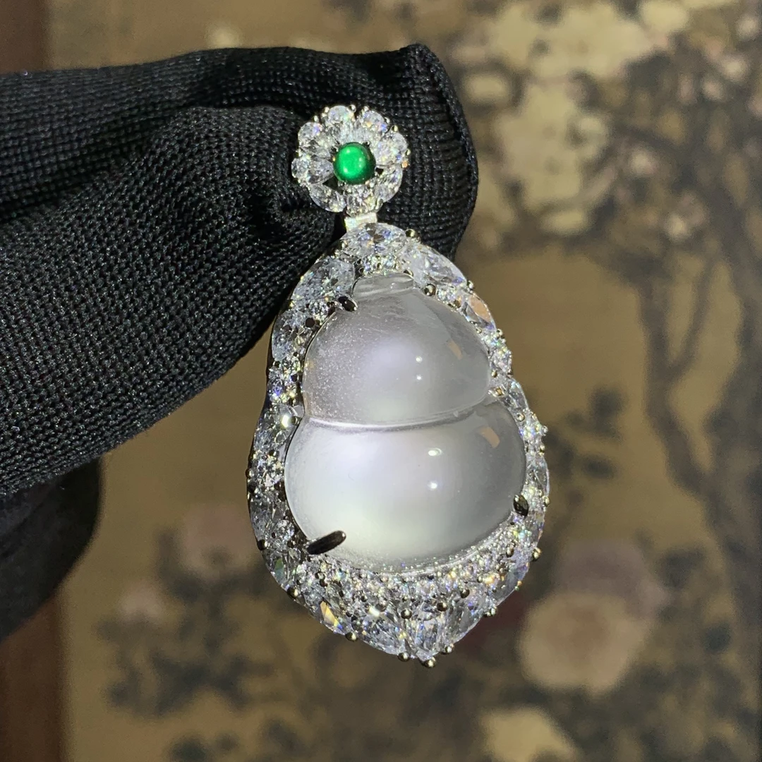 XinYuan｜白冰葫芦｜s925银天然石英质玉豪镶揭阳工雕气质轻奢