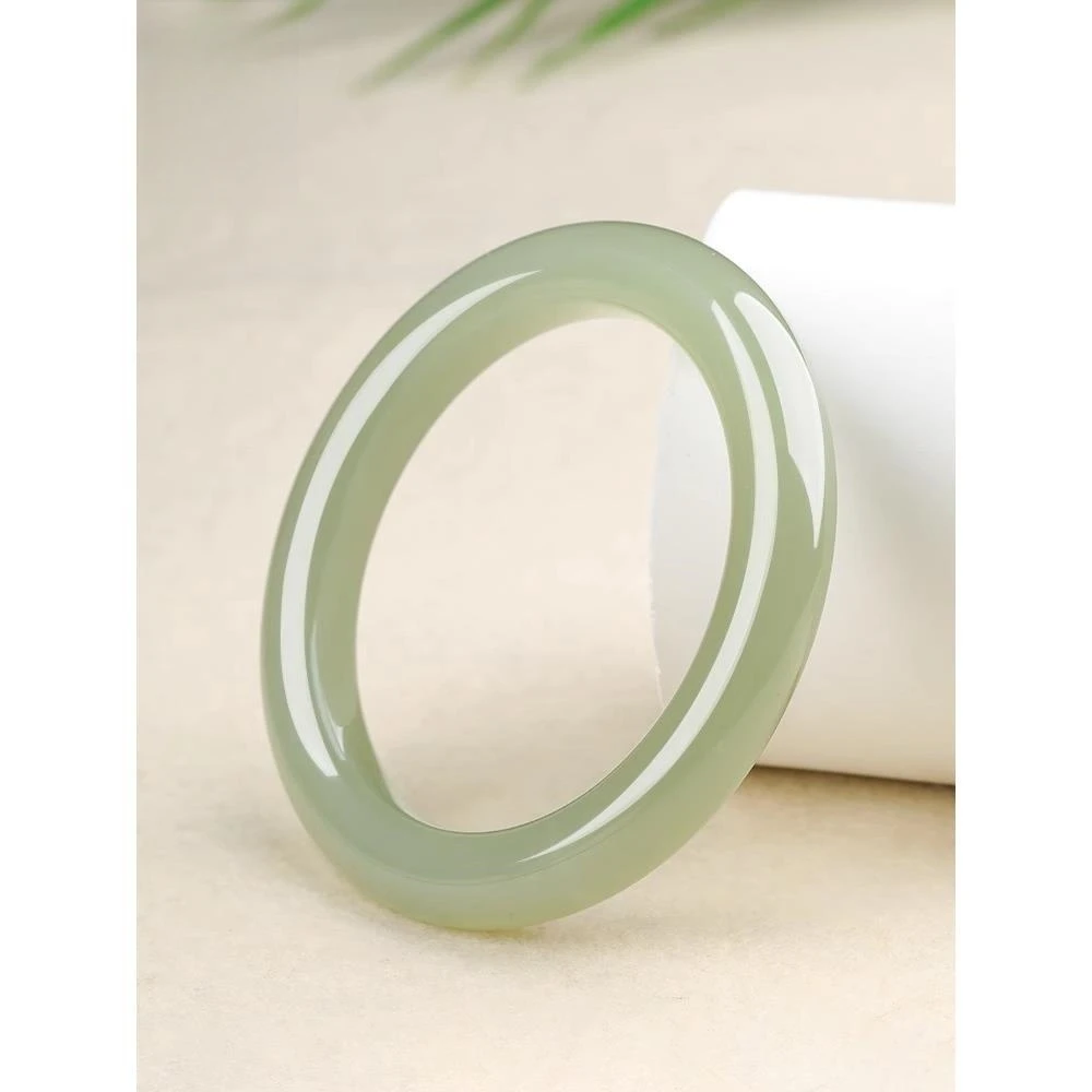 天然东陵玉手镯女款玉镯子手镯送妈妈手工白色女士少女闺蜜测量浅