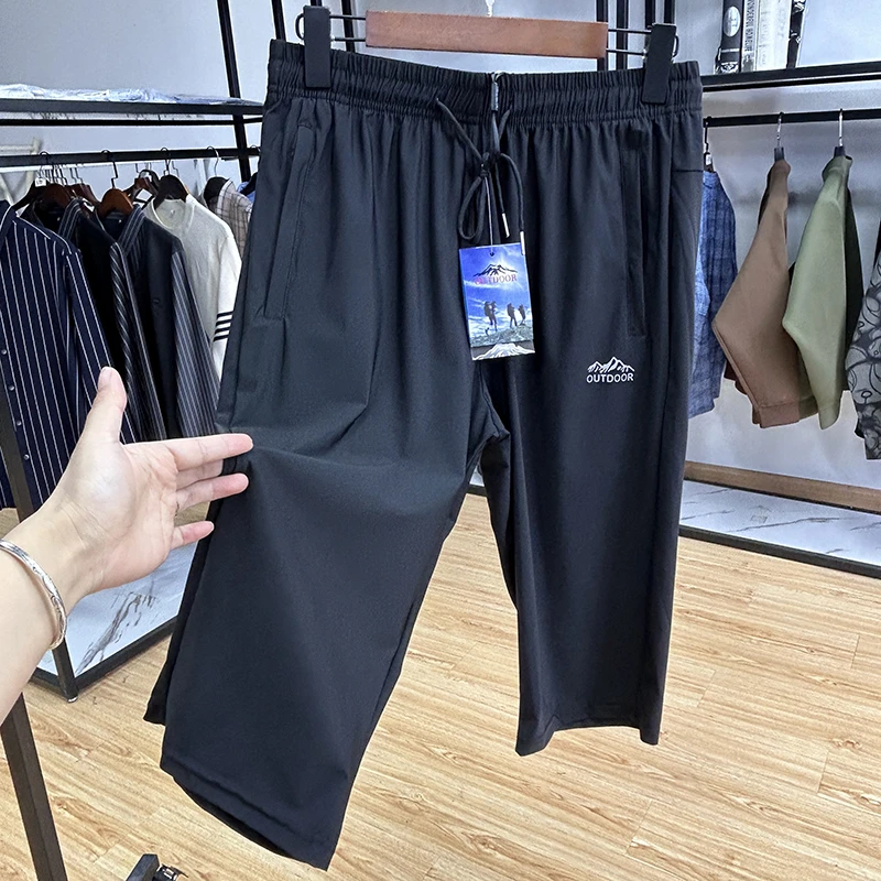 冰感丝滑透气弹力速干运动裤春夏季新品松紧腰六分裤男裤 Y5T0972