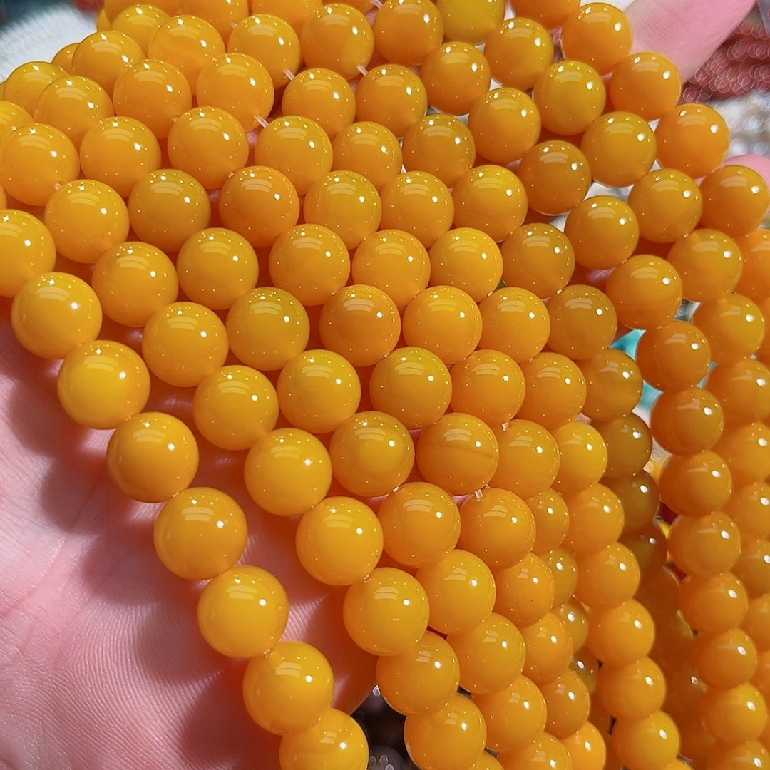 玛瑙/玉髓未镶嵌珠宝半成品蜜蜡黄满肉玛瑙一条12mm