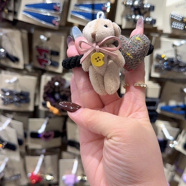 粉色蝴蝶结小熊发绳