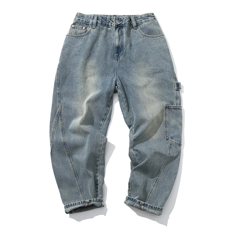 美式复古水洗重磅宽松做旧牛仔裤男女同款春装新款潮流时尚02