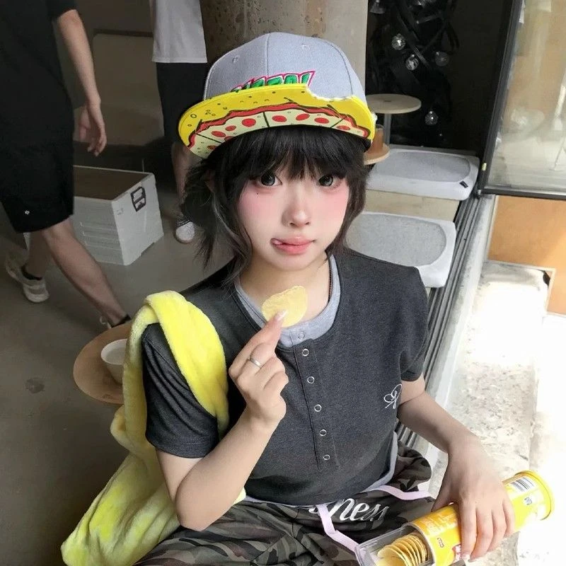 咬一口帽子男款美式棒球帽儿童卡通嘻哈帽街头潮款平沿帽女鸭舌帽