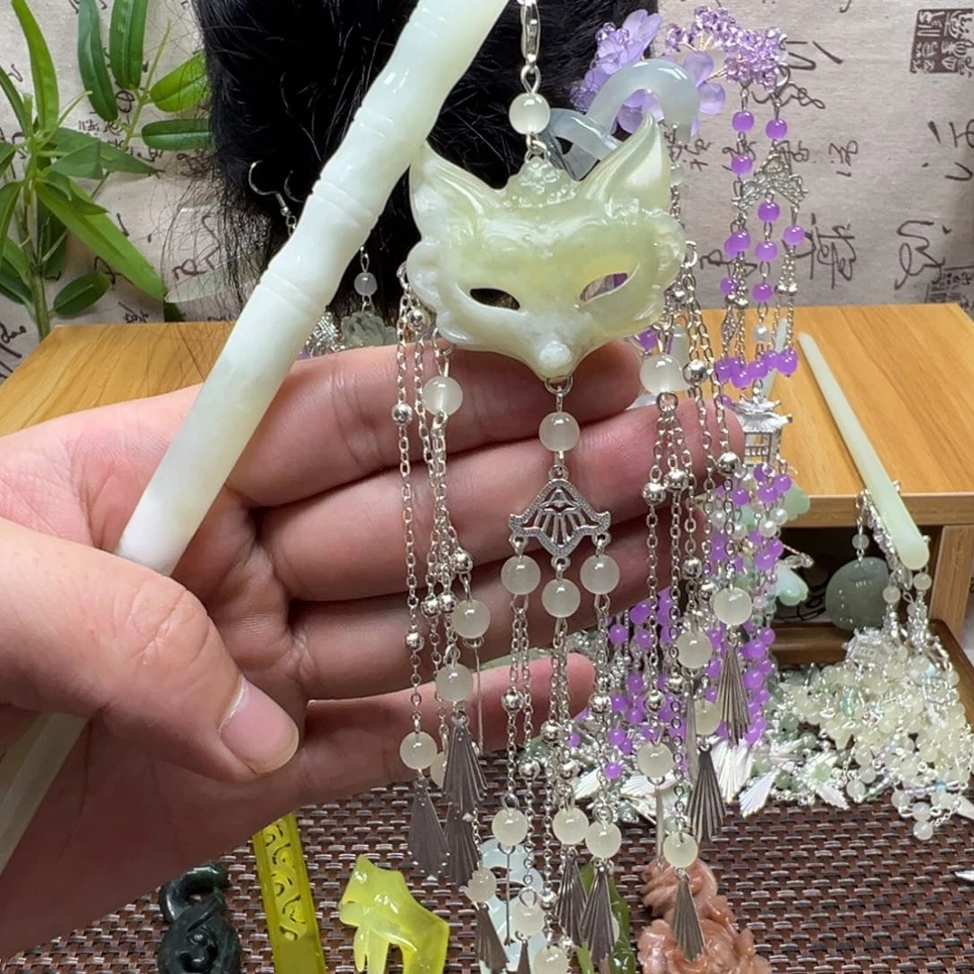 蛇纹石玉合金发饰