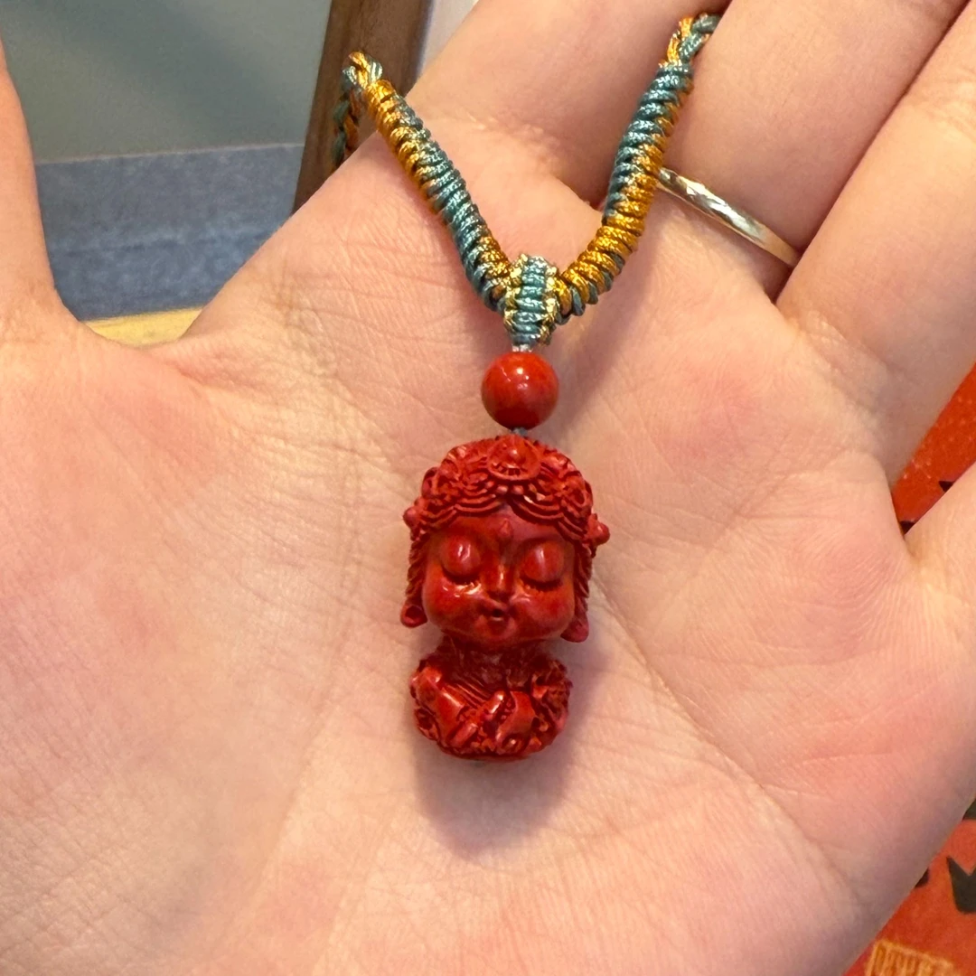 含辰砂工艺品普陀山高含量朱砂绿度母项链
