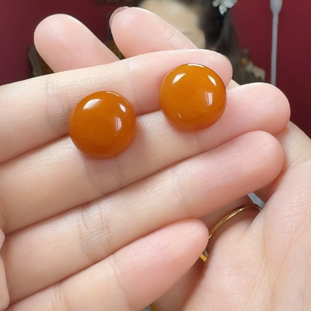 蜜蜡银S925镶嵌耳饰耳钉