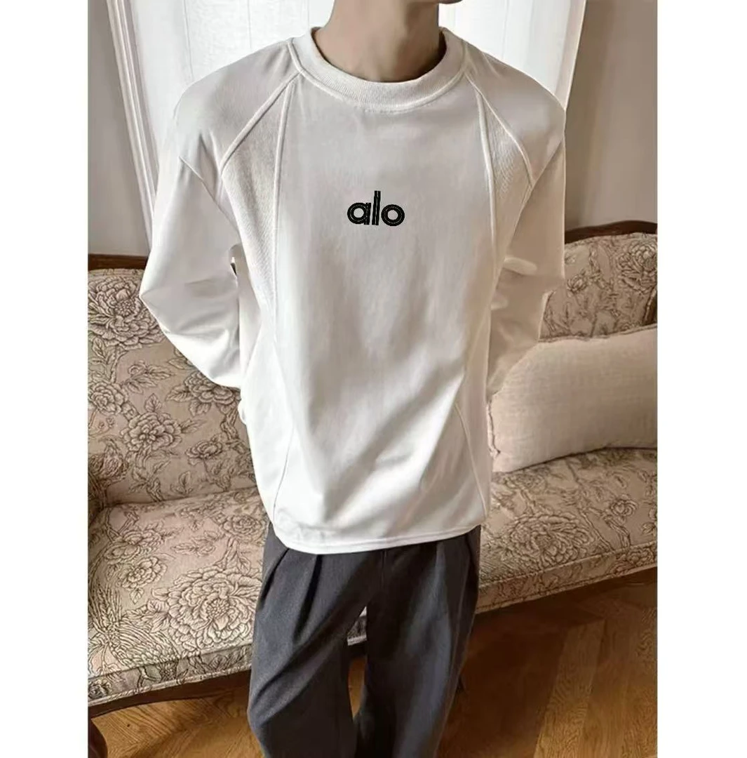 【拼接卫衣alo】美式高街长袖T恤男女款秋冬潮牌宽松纯色拼接卫衣