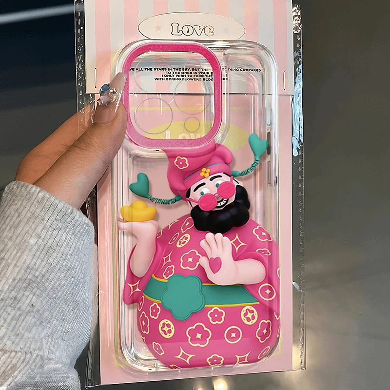 快乐财神爷太空壳适用苹果16华为vivo小米15防摔oppo手机壳全包