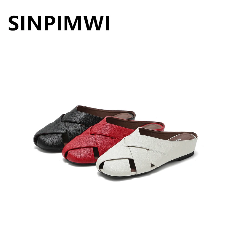 SPW内增高真皮包头半拖交叉软皮软底镂空女士夏季外穿法式2245