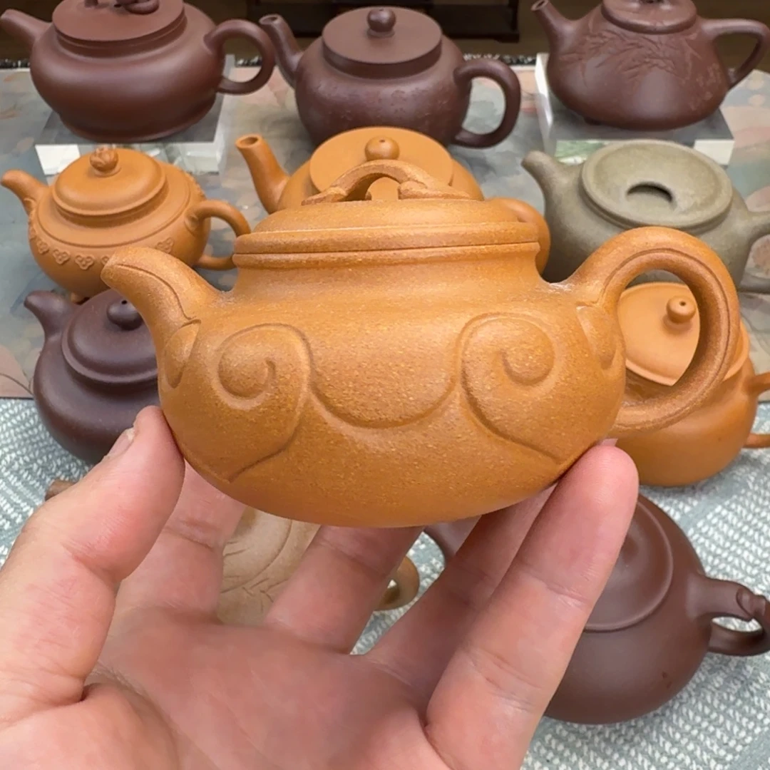 不***壮茶壶紫砂仿古如意 金黄段 175cc 半手工