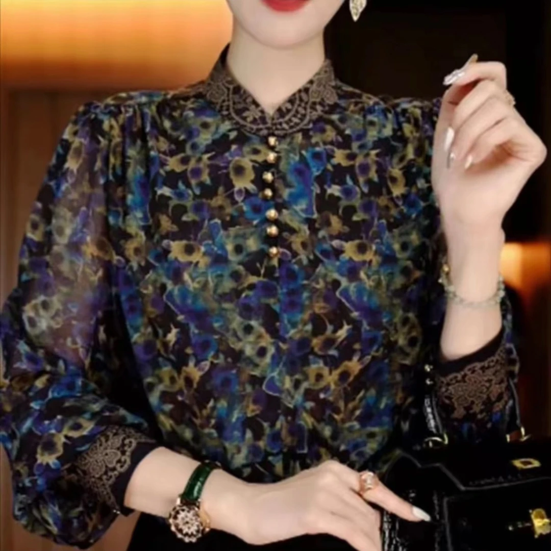3611新款洋气复古印花立领衫