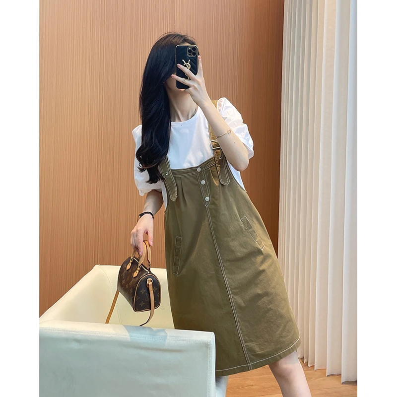 背带裙套装女2025新款活泼减龄穿搭一整套显瘦背带连衣裙子两件套