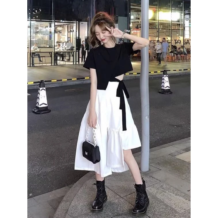 2025韩版夏季新款宽松显瘦时尚小众绑带小短款短袖T恤女上衣