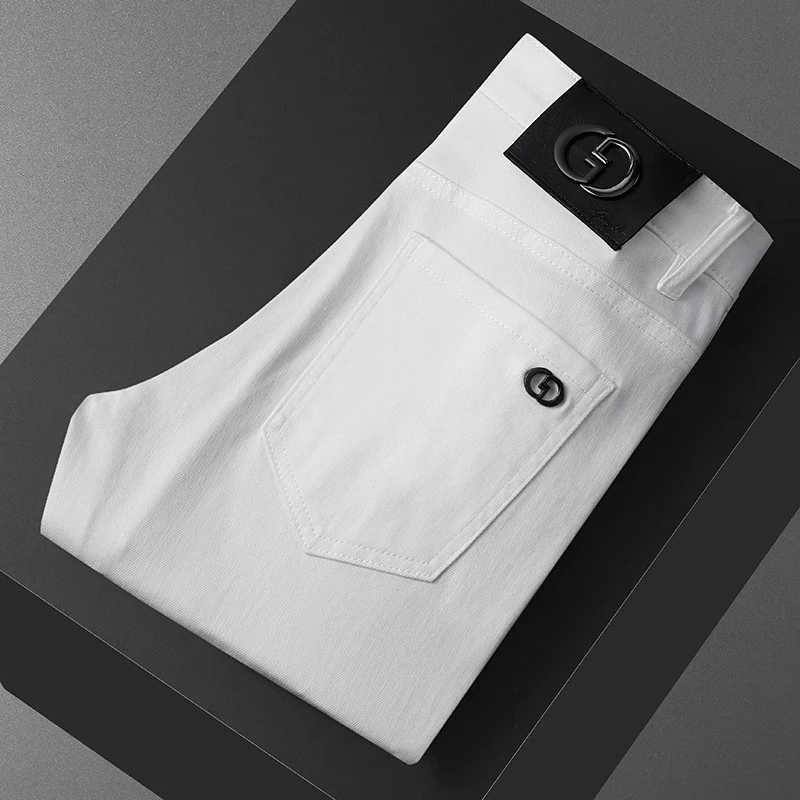 基密雷昂夏季高端欧货三防米男士牛仔裤修身弹力商务潮流小脚长裤